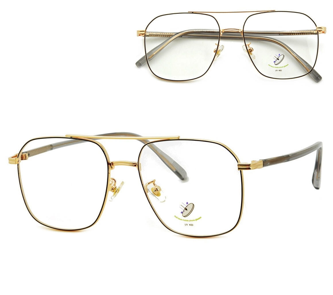 Pilotki Złoto-czarne druciane okulary zerówki filtr Blue Light do komputera 25108C ze skazą