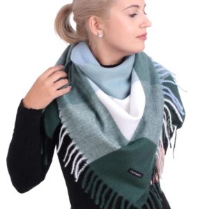 Zielona Chusta damska, szalik w kratę - przyjemna i miękka SZA-83