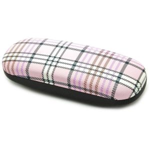 Twarde etui na okulary różowe w kratkę ET-100B