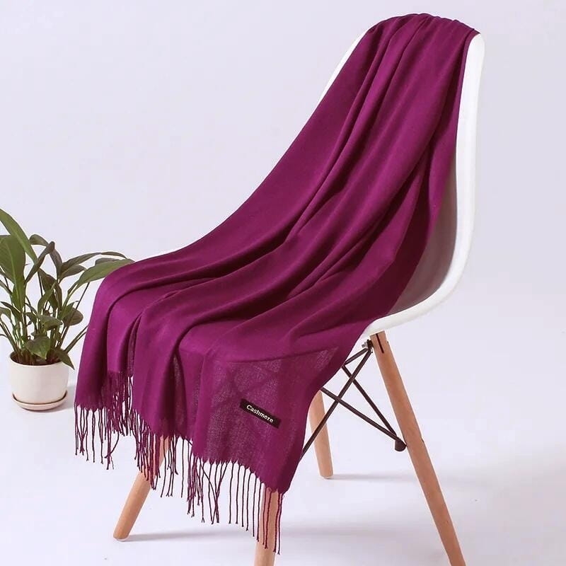 Jagodowy Szalik damski duży cashmere frędzle SZA-79