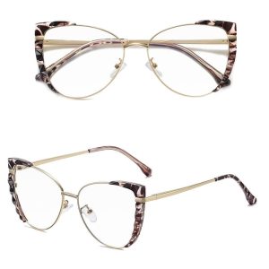 Damskie kocie okulary zerówki do komputera BLUE LIGHT z flexami 25136A panterka/złoty