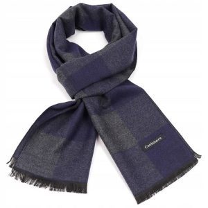 Ciepły Cashmere szalik męski w kratę SZA-53 granatowy