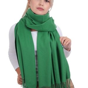 Zielony Szalik damski duży cashmere frędzle SZA-73