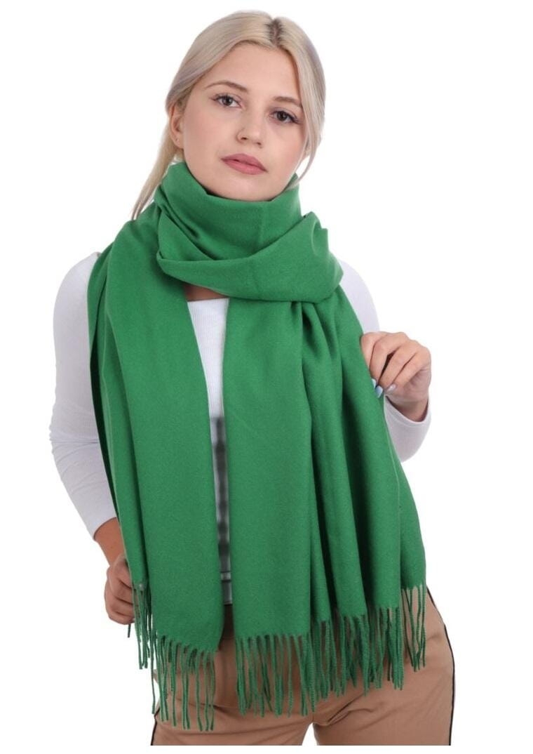 Zielony Szalik damski duży cashmere frędzle SZA-73
