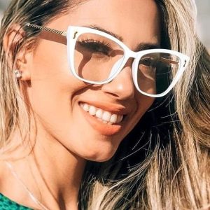 Białe damskie okulary zerówki kocie oczy SZR70B