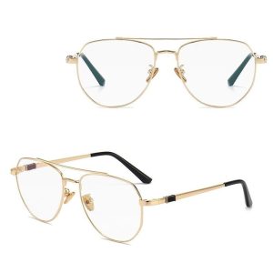 Złote pilotki gotowe okulary zerówki do komputera z antyrefleksem 25122