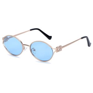 Damskie okulary przeciwsłoneczne owalne UV400 SKK-05F złoty/niebieski