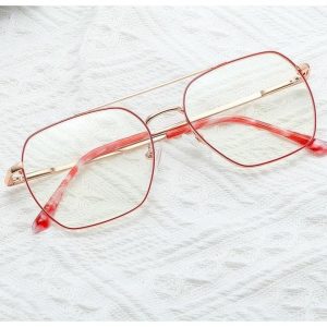 Damskie Pilotki złoto czerwone okulary zerówki filtr Blue Light do komputera 25104B