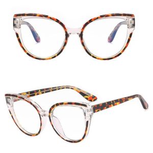 Damskie kocie okulary zerówki do komputera BLUE LIGHT na teleskopach 25128G Panterka/Transparentny