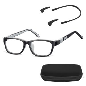 Elastyczne dziecięce oprawki okularowe zerówki prostokątne + gumka Sunoptic K6C czarne