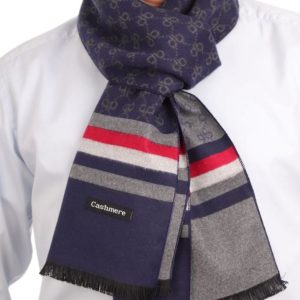 Ciepły szalik męski Cashmere geometryczny SZA-30 granatowo-szary