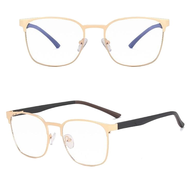 Solidne okulary zerówki do komputera BLUE LIGHT złoto-czarne z flexami 25126A