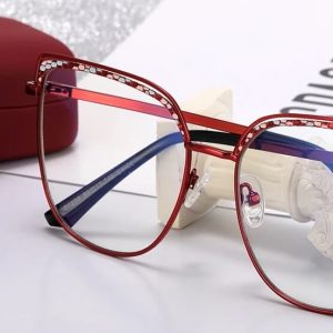 Damskie okulary kocie zerówki do komputera BLUE LIGHT z fleksami 25153D Bordowy