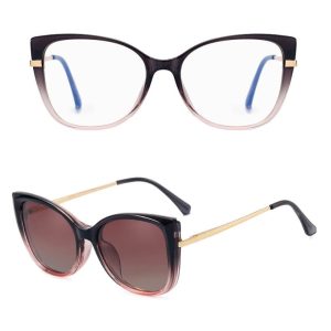 2w1 Okulary damskie do komputera z nakładką przeciwsłoneczną na magnes Clip-On 25138E fioletowe