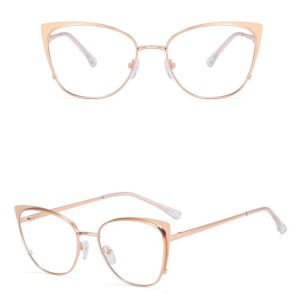 Złote Okulary kocie do komputera damskie z filtrem BLUE Light zerówki 2585-4