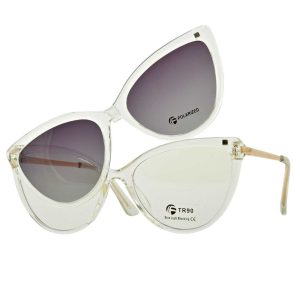 Bezbarwne damskie kocie okulary do komputera z nakładką przeciwsłoneczną Clip-on 2593-3