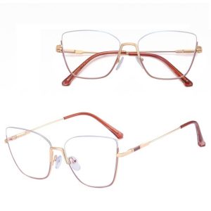 Damskie okulary półramki kocie zerówki do komputera BLUE LIGHT 25142C Złoty/Brudy Róż