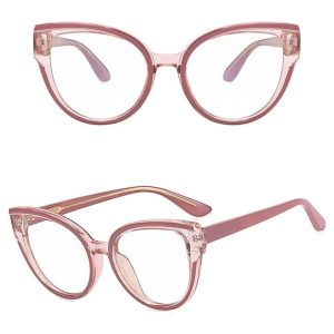 Damskie kocie okulary zerówki do komputera BLUE LIGHT na teleskopach 25128C Brudny Róż/Transparentny