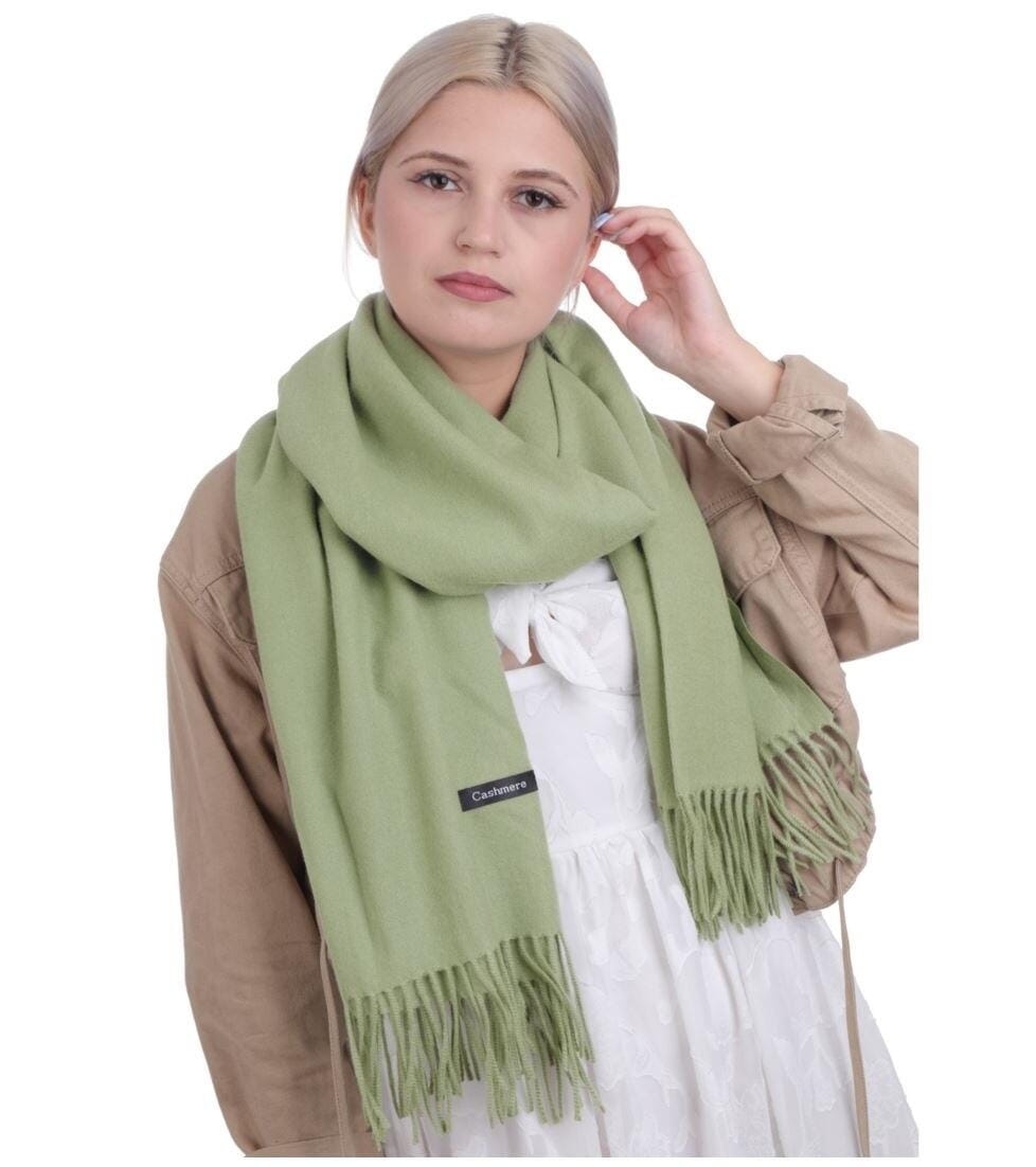 Pistacjowy Szalik damski duży cashmere frędzle SZA-76