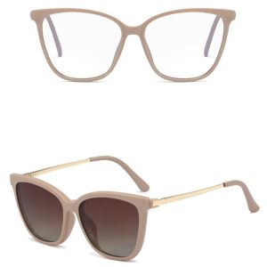 Damskie kocie okulary do komputera z nakładką przeciwsłoneczną Clip-on 2594-2