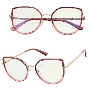 Damskie kocie okulary zerówki do komputera BLUE LIGHT z flexami 25137C fiolet/złoty