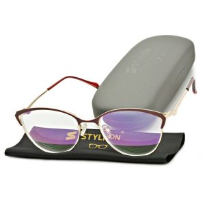 Damskie kocie okulary zerówki z antyrefleksem ST317A moc: 0.00 złoty/bordo