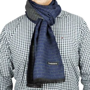 Ciepły szalik męski Cashmere geometryczny SZA-34 granatowo-szary