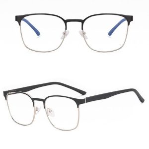 Solidne okulary zerówki do komputera BLUE LIGHT czarno-srebrne z flexami 25126B