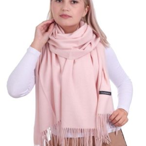 Jasny różowy Szalik damski duży cashmere frędzle SZA-71