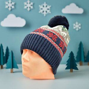 Ocieplana czapka zimowa z pomponem granatowa ST-563A