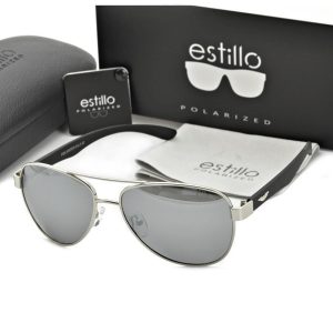 Srebrne okulary Pilotki przeciwsłoneczne z polaryzacją EST-604-4