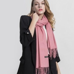 Wrzosowy szalik damski duży cashmere frędzle SZA-72