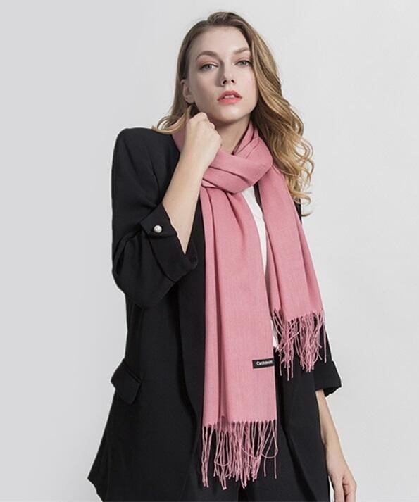 Wrzosowy szalik damski duży cashmere frędzle SZA-72