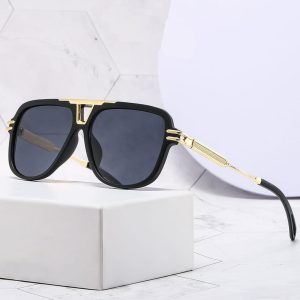 Okulary przeciwsłoneczne pilotki z filtrem UV400 - SKK-07 czarny/złoty