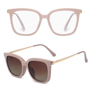 Pudrowe Damskie okulary do komputera z nakładką przeciwsłoneczną Clip-on 25109C