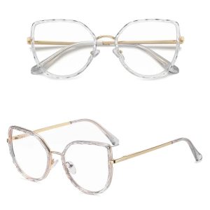 Damskie kocie okulary zerówki do komputera BLUE LIGHT z flexami 25137E bezbarwne