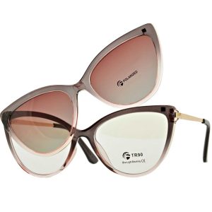 Damskie kocie okulary do komputera z nakładką przeciwsłoneczną Clip-on 2593-5