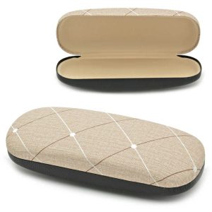Twarde etui na okulary beżowe w romby ET-110