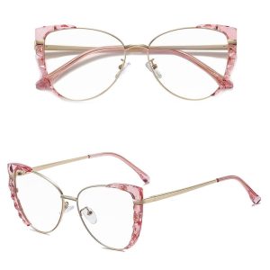 Damskie kocie okulary zerówki do komputera BLUE LIGHT z flexami 25136C róż/złoty