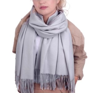Szary szalik damski duży cashmere frędzle SZA-70