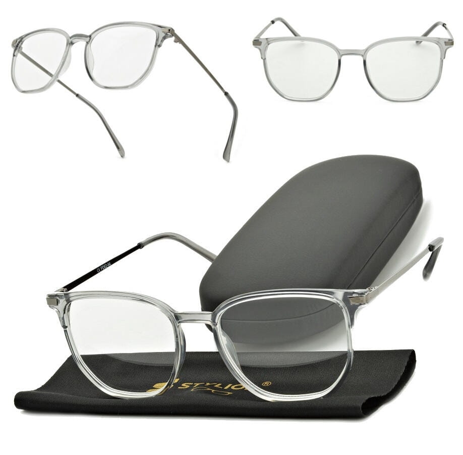 Plusy +3.00 szare okulary do czytania kwadratowe korekcyjne ST322