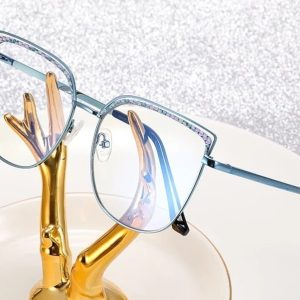 Damskie okulary kocie zerówki do komputera BLUE LIGHT z fleksami 25153E Niebieski