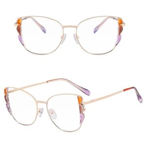 Damskie kocie okulary zerówki do komputera BLUE LIGHT z flexami 25129F