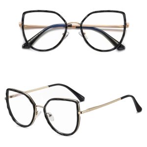 Damskie kocie okulary zerówki do komputera BLUE LIGHT z flexami 25137 black/gold