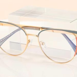 Damskie okulary kocie zerówki do komputera BLUE LIGHT 25158E Złoty/Szary