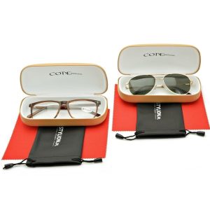 ZESTAW 6 PRODUKTÓW - 2x Etui na okulary beżowe + 2x Ściereczka z mikrofibry + 2x Pokrowiec
