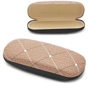 Twarde etui na okulary brązowe w romby ET-110B