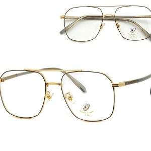 Pilotki Złoto-czarne druciane okulary zerówki filtr Blue Light do komputera 25108C