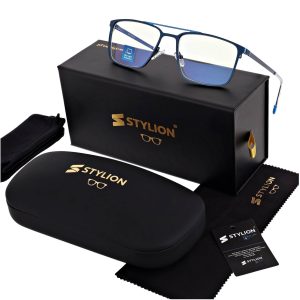 Męskie okulary PREMIUM +3.50 do czytania i komputera Blue Light+Antyrefleks STL280 niebieskie