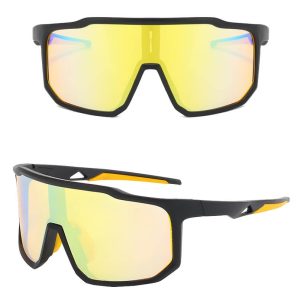 Sportowe okulary przeciwsłoneczne lustrzane STS-02F czarny/żółty